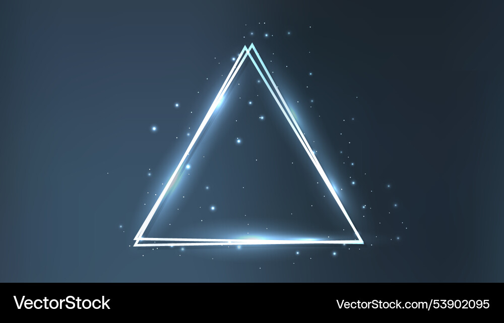 Neon double triangular frame with shining effects Neon double triangular frame with shining effects vector image