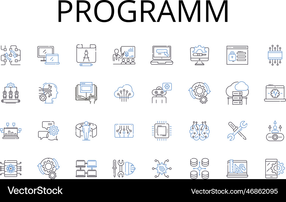 Programm line icons collection project system Programm line icons collection project system Vector Image