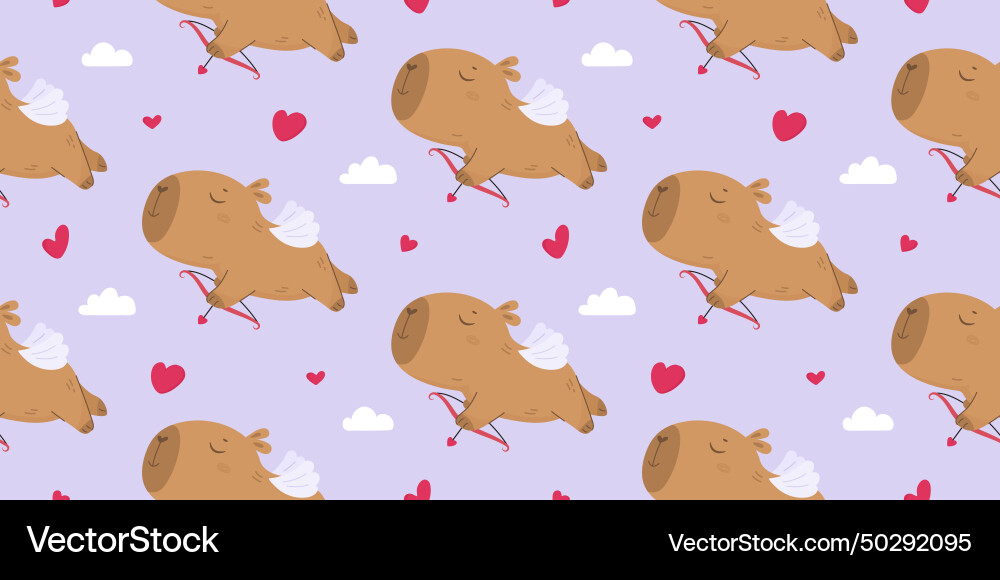 Seamless pattern with funny cupid capybara Seamless pattern with funny cupid capybara vector image