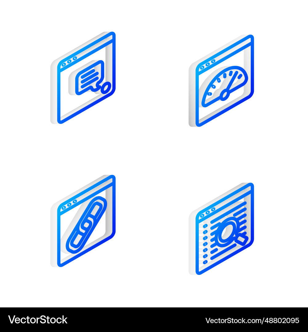 Set isometric line digital speed meter new chat Set isometric line digital speed meter new chat vector image