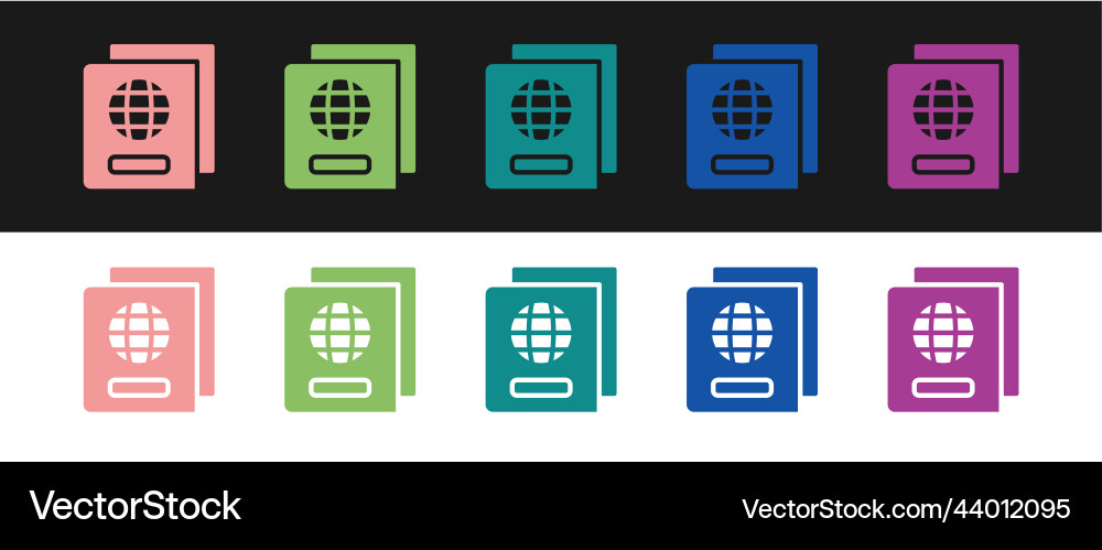 Set passport with biometric data icon isolated Set passport with biometric data icon isolated Vector Image