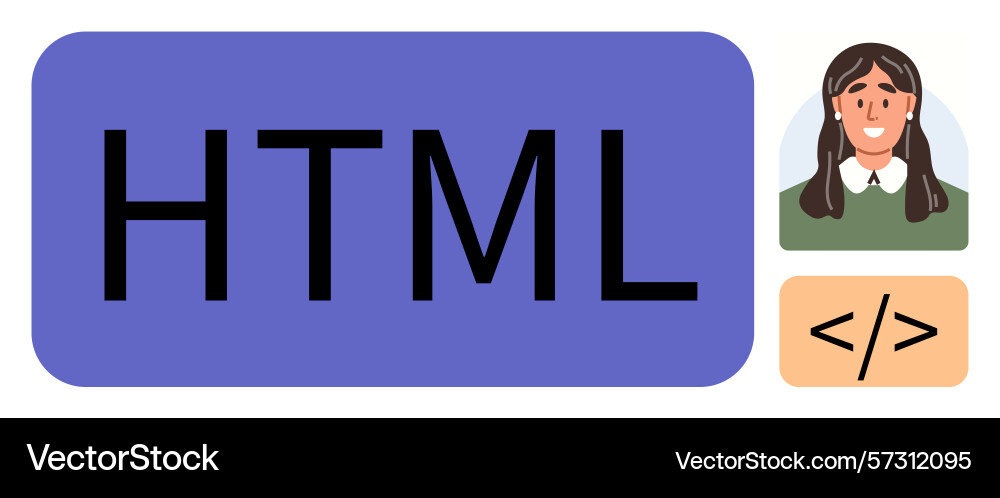 Simplified html concept with developer avatar Simplified html concept with developer avatar Vector Image