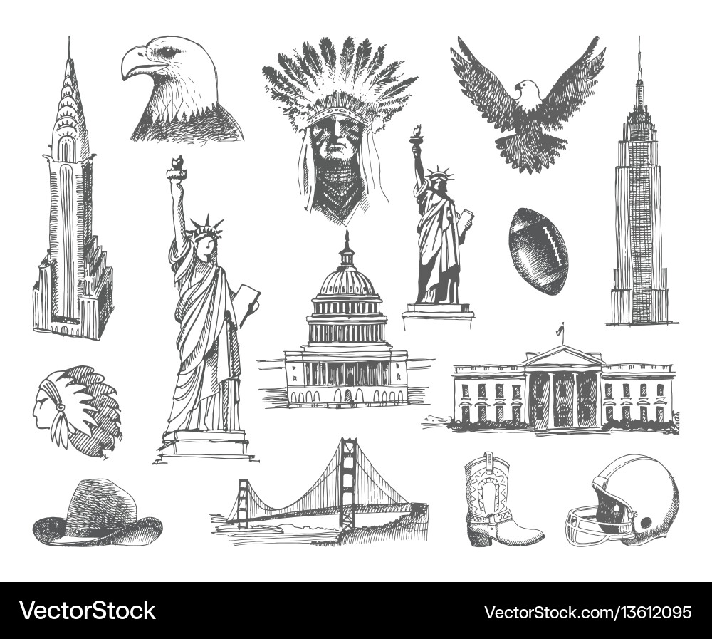 Sketches of symbols the usa vector image