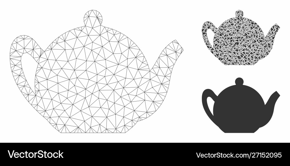 Teapot mesh 2d model and triangle mosaic Teapot mesh 2d model and triangle mosaic vector image