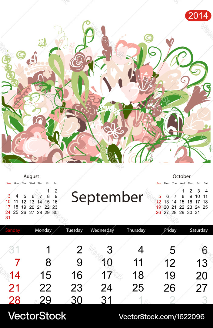 Blumenkalender 2014 September vektorbild