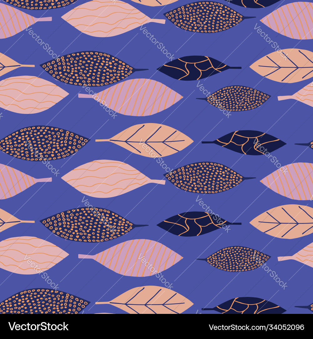 Colorful leafs with prints repeat pattern print vector image