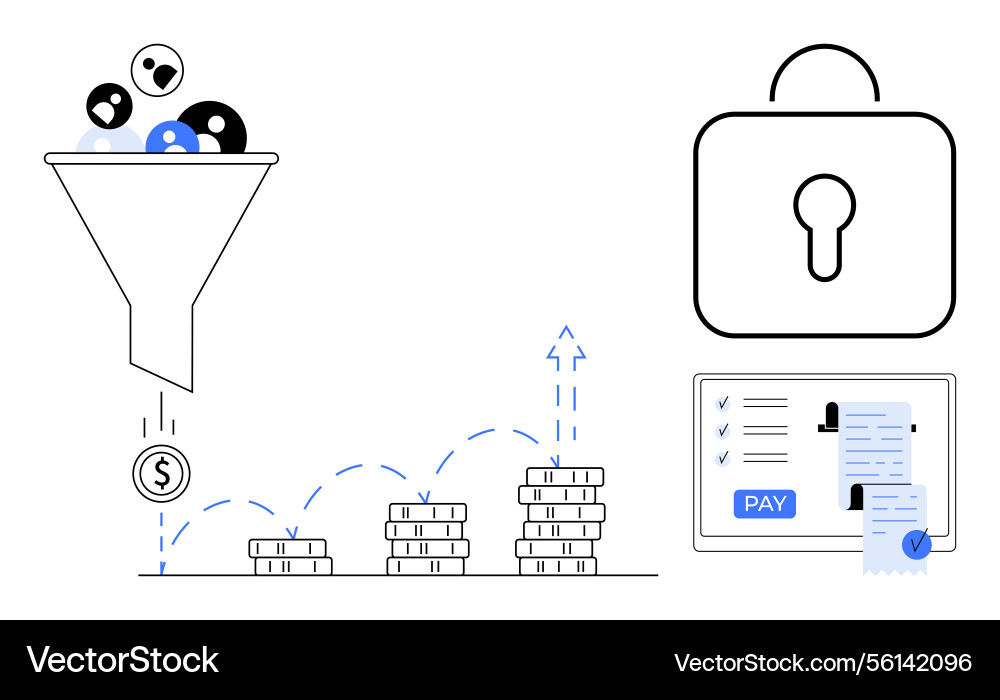 Data conversion funnel secure payment Data conversion funnel secure payment vector image