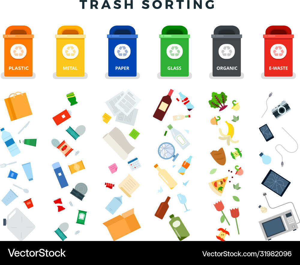Garbage cans with sorted ecology Garbage cans with sorted ecology vector image