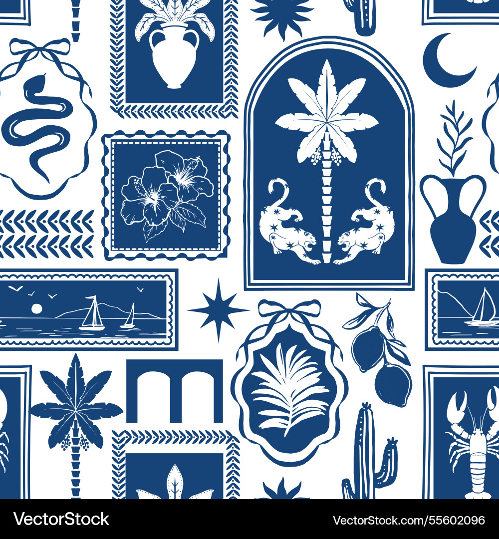 Patchwork tropical pattern featuring Patchwork tropical pattern featuring vector image