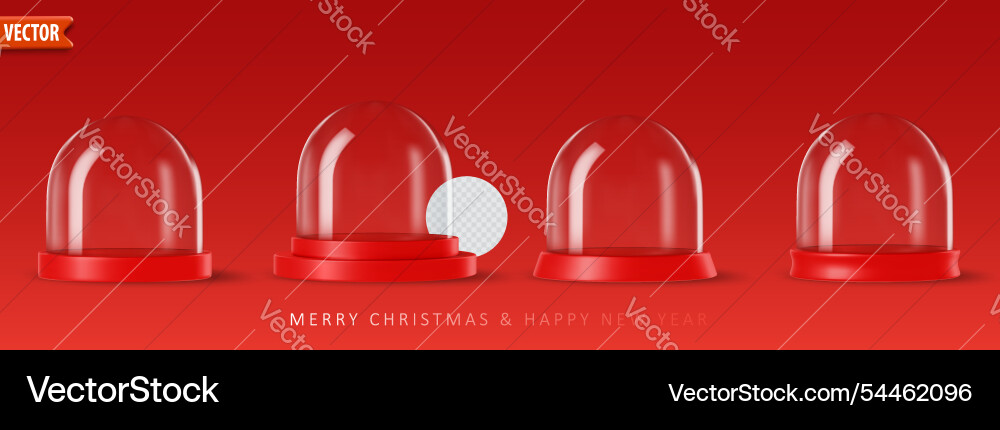 Realistische 3d Glas Schneekugeln mit leerem Podium Realistische 3d Glas Schneekugeln mit leerem Podium vektorbild