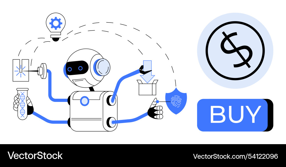 Robot handling multiple tasks including technology Robot handling multiple tasks including technology vector image