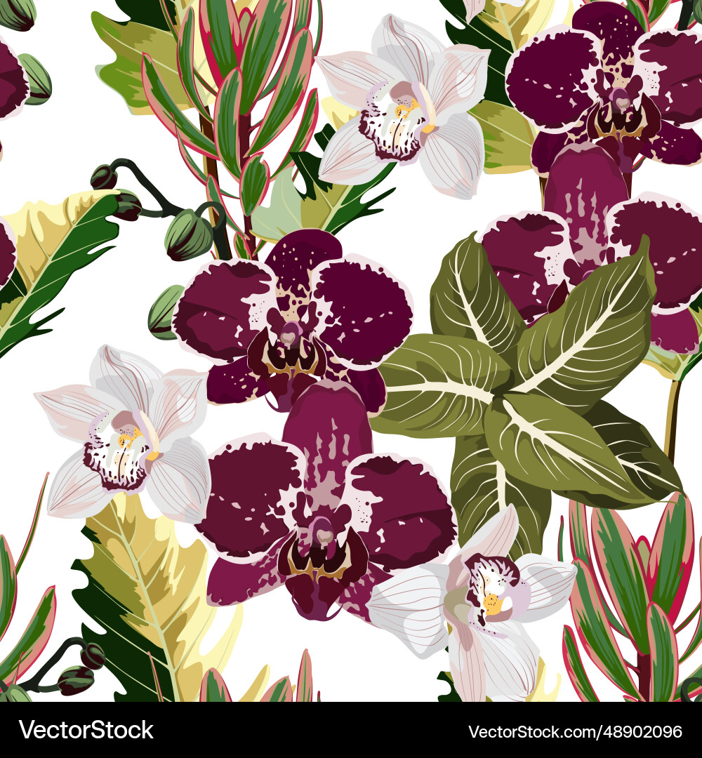 Seamless design pattern with violet orchid palms Seamless design pattern with violet orchid palms vector image
