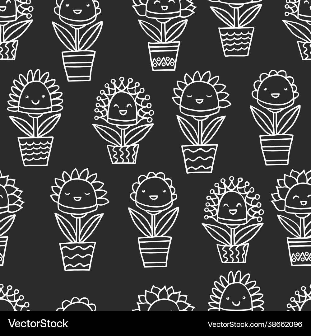 Seamless pattern with abstract smiling potted Seamless pattern with abstract smiling potted vector image