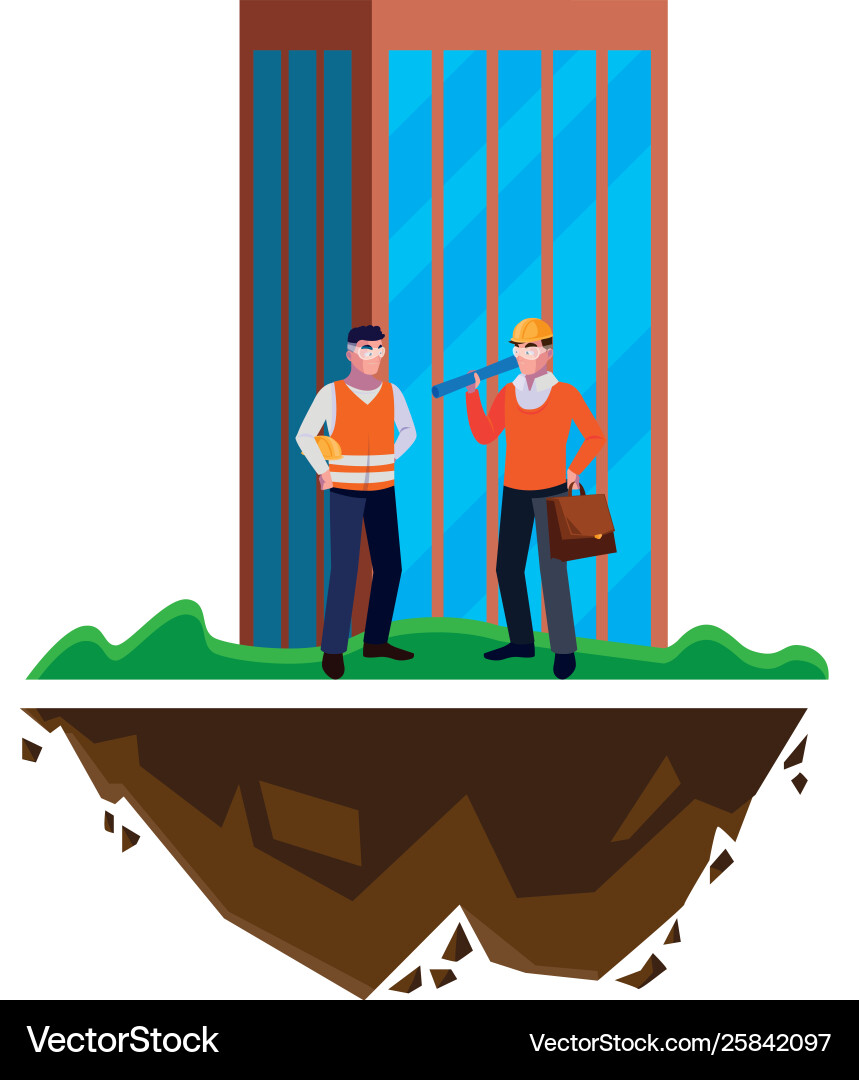 Architect builder with constructor workers Architect builder with constructor workers Vector Image