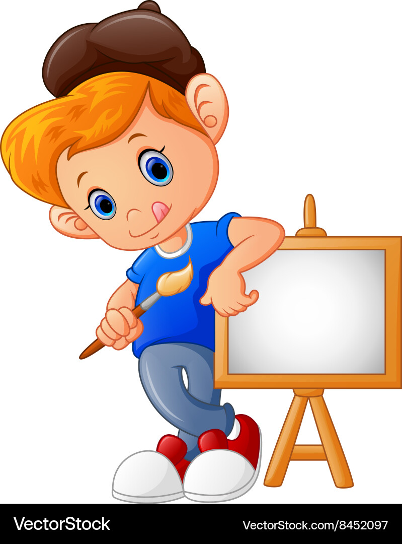 Cartoon boy holding paint brush Royalty Free Vector Image