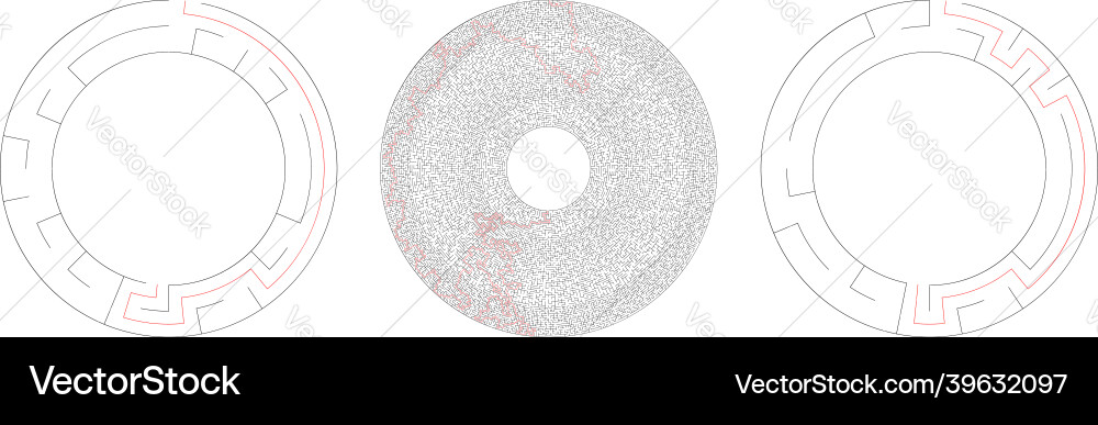 Circle circular maze labyrinth riddle game set Circle circular maze labyrinth riddle game set vector image