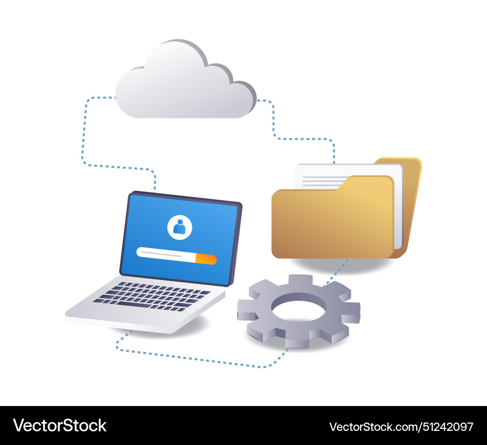 Cloud server data storage process folder Cloud server data storage process folder vector image