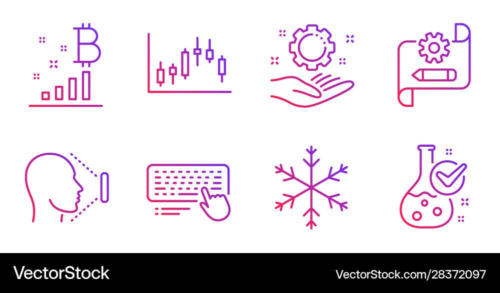 Computer keyboard bitcoin graph and face id icons Computer keyboard bitcoin graph and face id icons vector image