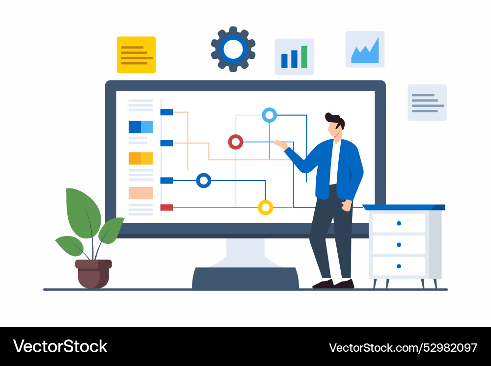 Flat of person with project management software Vector Image