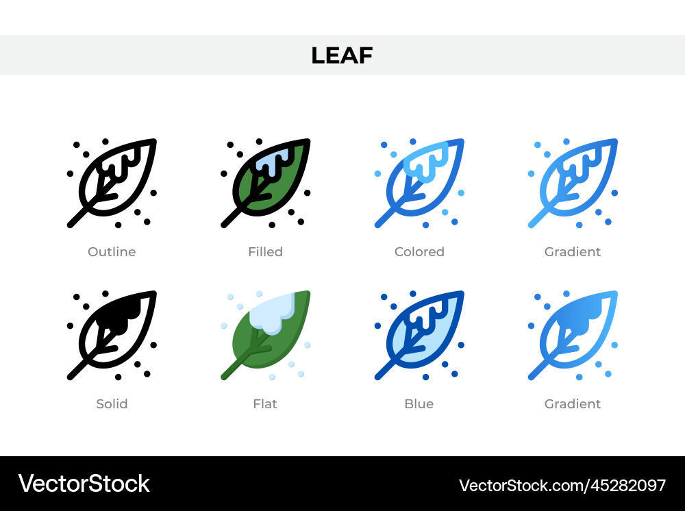 Leaf icons in different style set Leaf icons in different style set vector image
