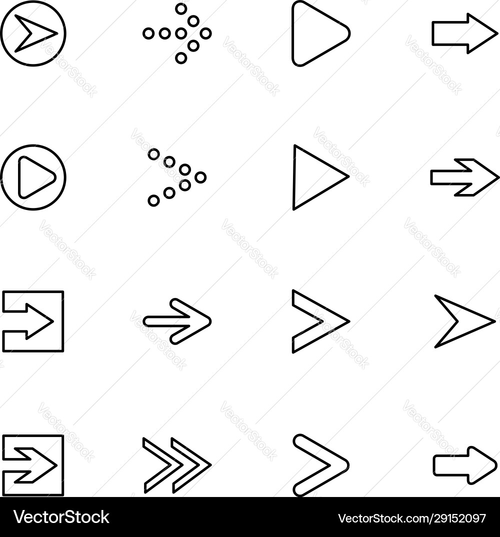 Outlined arrow collection pointed to right Vector Image