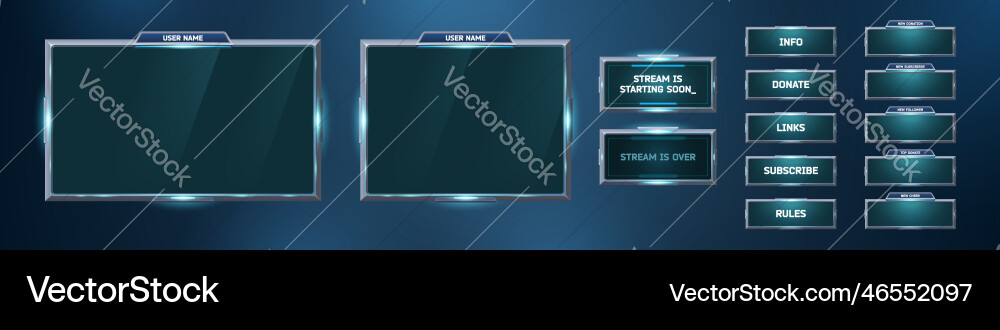 Realistic set of game stream interface frames Realistic set of game stream interface frames vector image