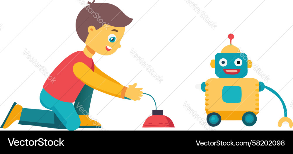 Boy playing with robot toy design generative ai Vector Image