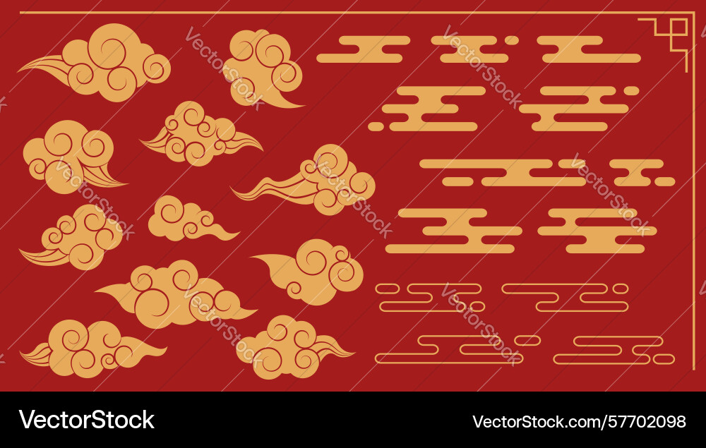 Chinese cloud set on red background Vector Image