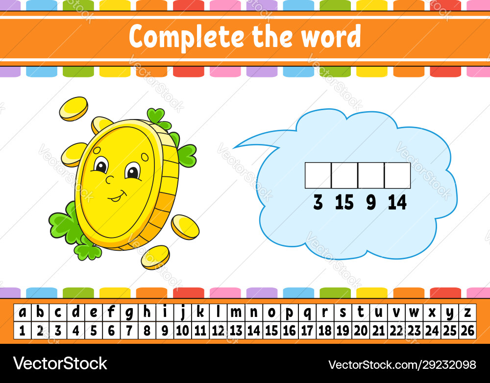 Complete words cipher code gold coin learning Complete words cipher code gold coin learning vector image