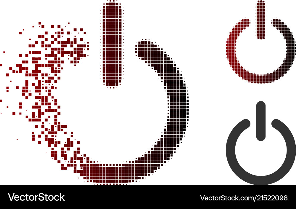 Disintegrating pixel halftone turn off icon Disintegrating pixel halftone turn off icon Vector Image