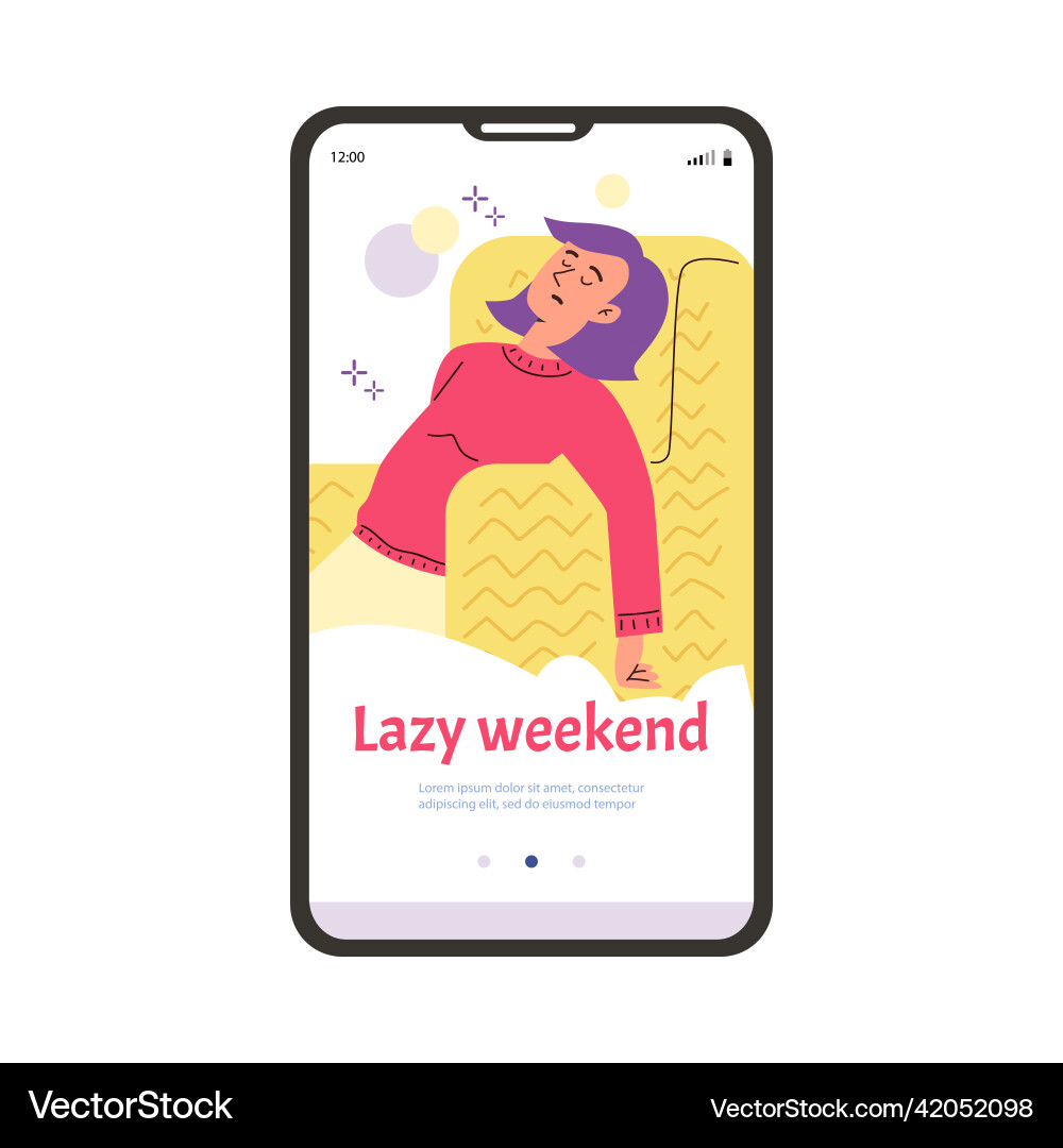 Lazy weekend onboarding page for mobile app flat Lazy weekend onboarding page for mobile app flat vector image
