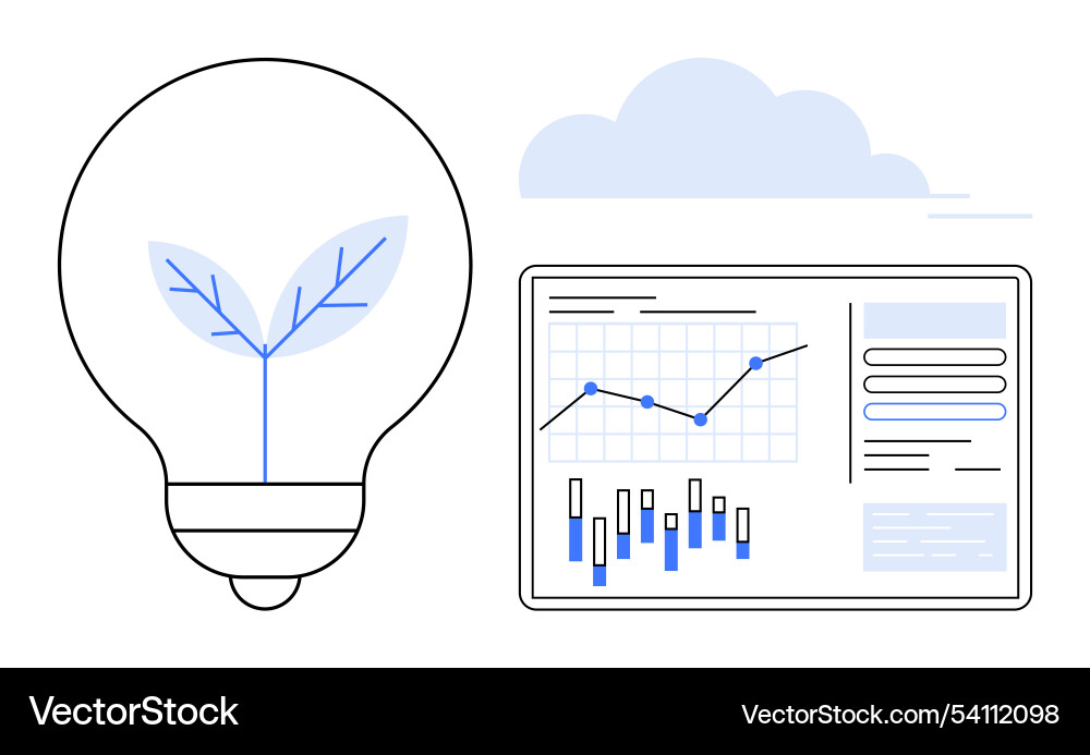 Lightbulb with leaf growth symbol and data Vector Image