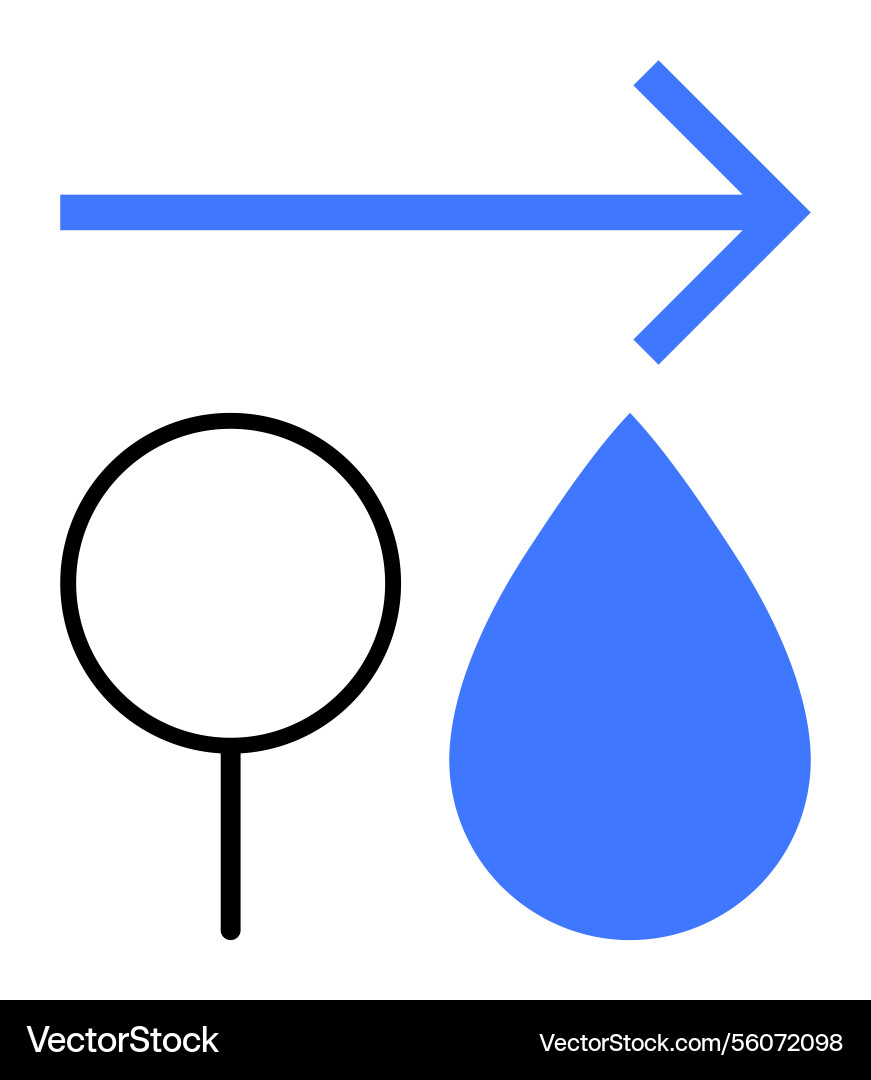Magnifying glass arrow and water droplet Magnifying glass arrow and water droplet vector image