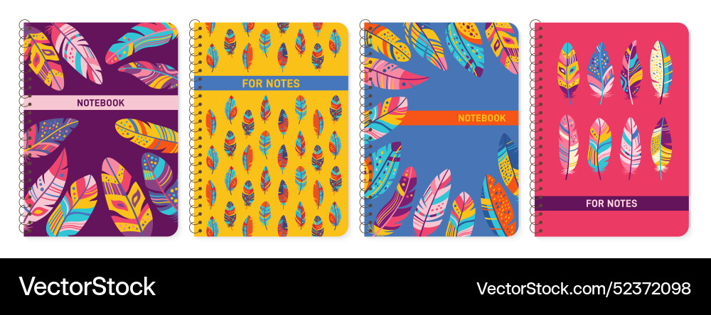 Notebook notepad cover with bird feathers set Notebook notepad cover with bird feathers set vector image