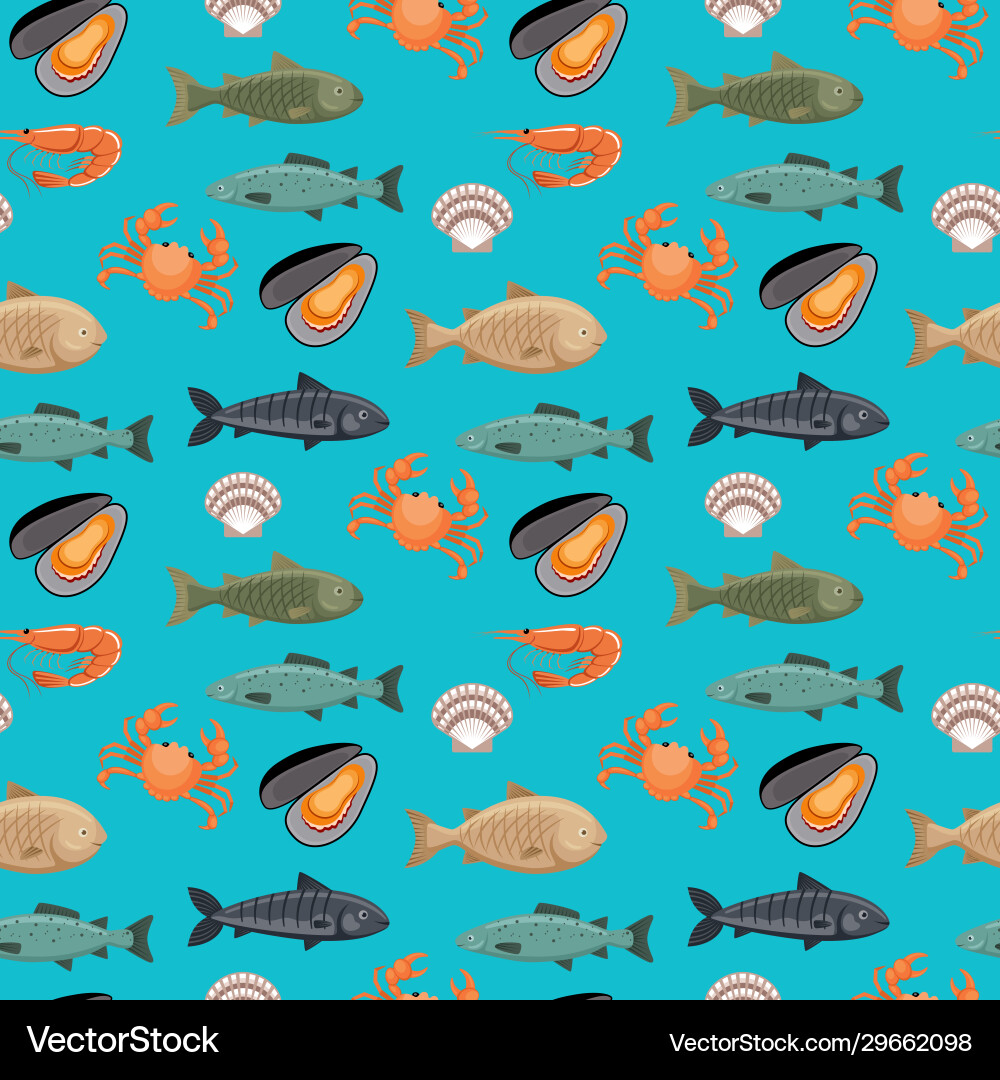 Seamless pattern with different types fish Seamless pattern with different types fish vector image