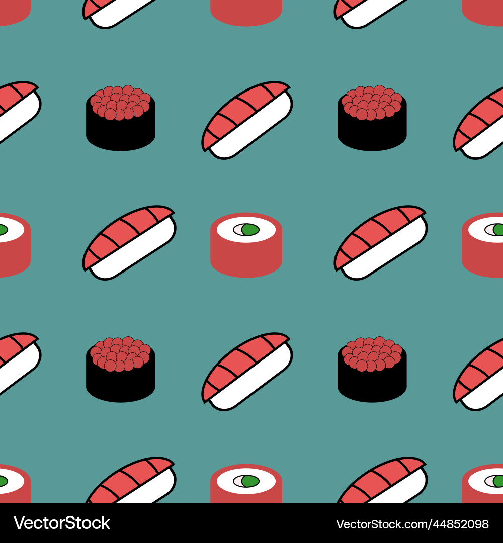 Sushi roll with caviar and seamless pattern Sushi roll with caviar and seamless pattern Vector Image