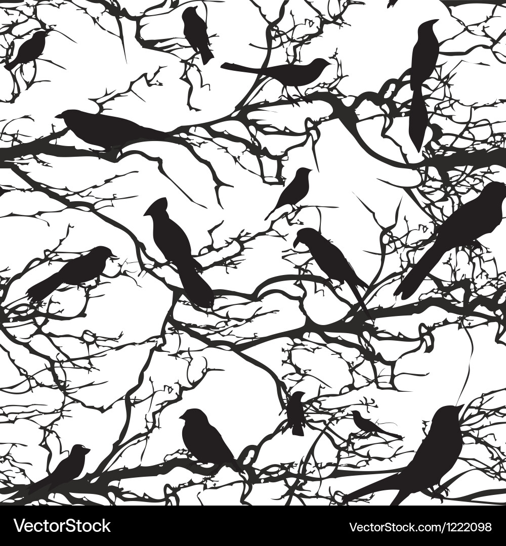 Tree with Birds Seamless Pattern Vector Image