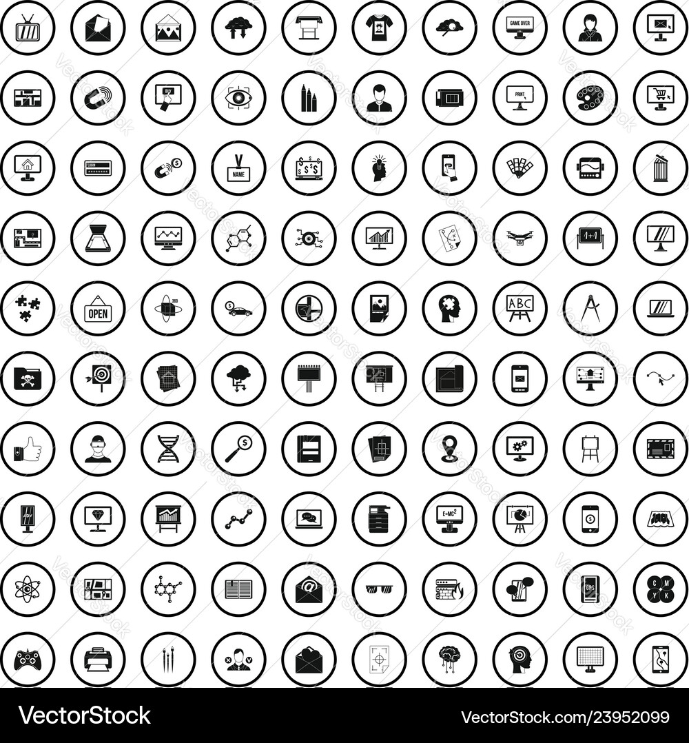 100 data visualization icons set simple style 100 data visualization icons set simple style vector image