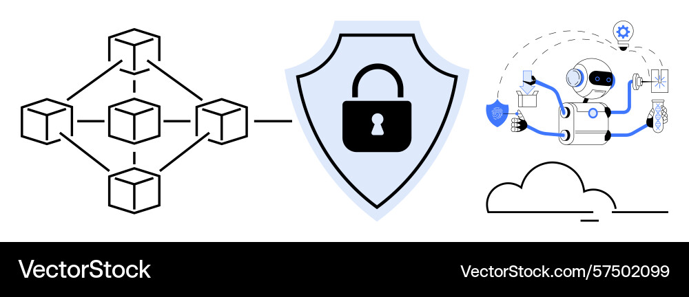 Blockchain network cybersecurity shield and ai vector image