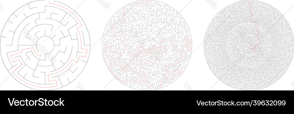 Circle circular maze labyrinth riddle game set vector image