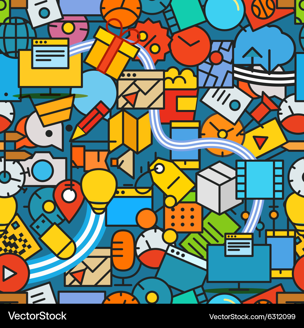 Different technology color icons seamless pattern vector image