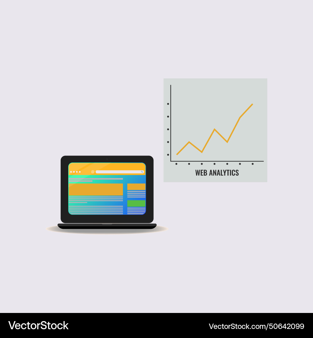 Laptop with website analytic stats graph design vector image