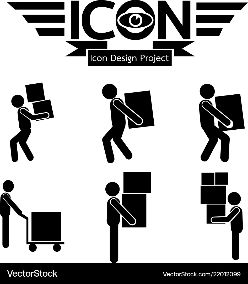 Man moving box icon Man moving box icon Vector Image