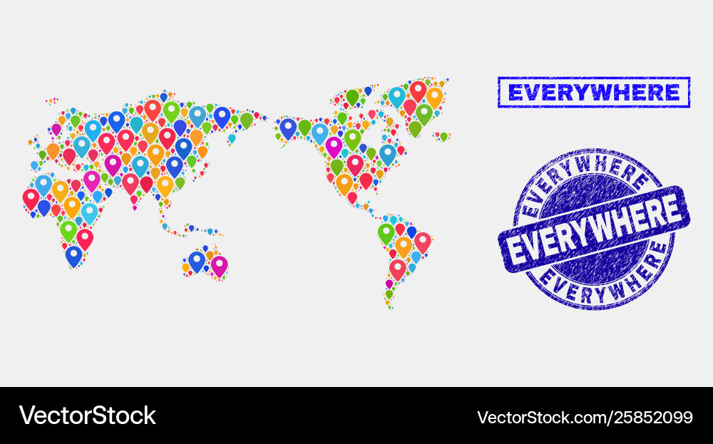 Map pointers collage world and textured Vector Image