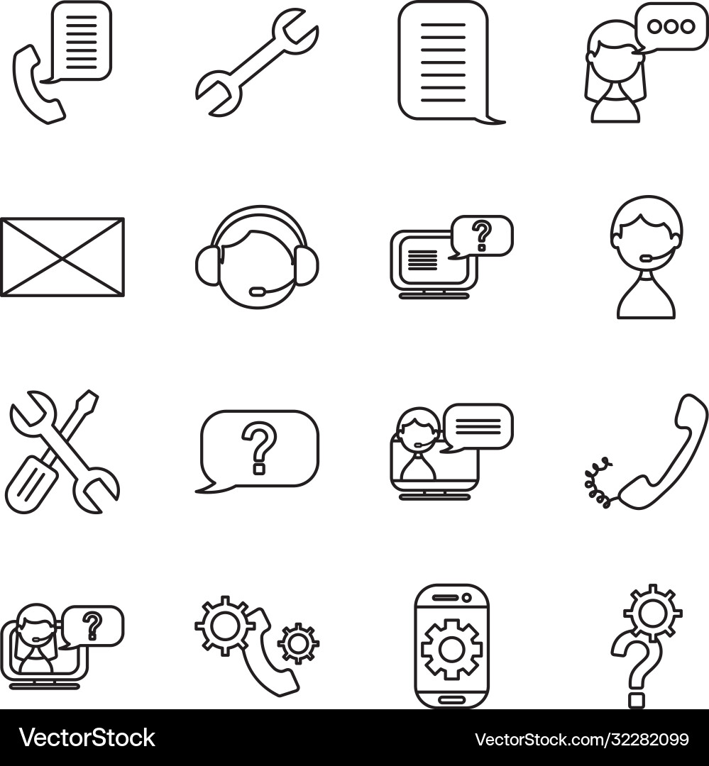 Question mark and support service icon set line vector image