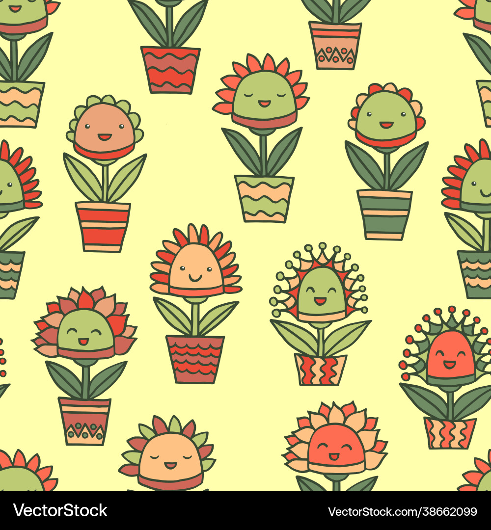 Seamless pattern with abstract smiling potted Seamless pattern with abstract smiling potted Vector Image
