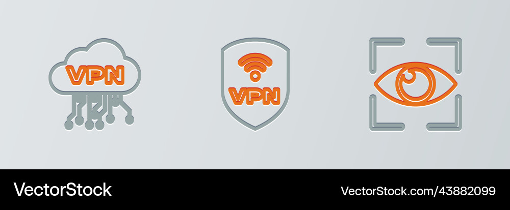 Set line eye scan cloud vpn interface and shield Set line eye scan cloud vpn interface and shield vector image