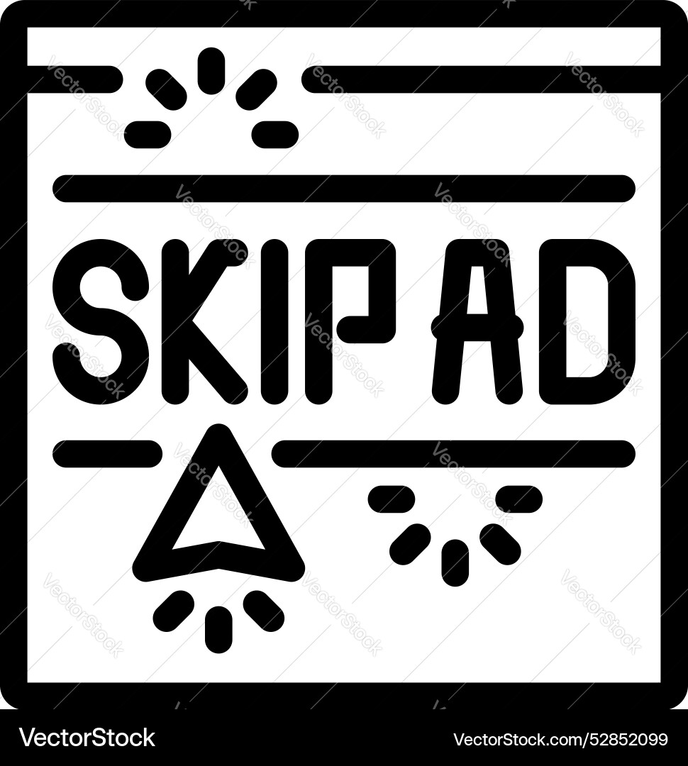 Skip ad button clicking with cursor representing Skip ad button clicking with cursor representing vector image