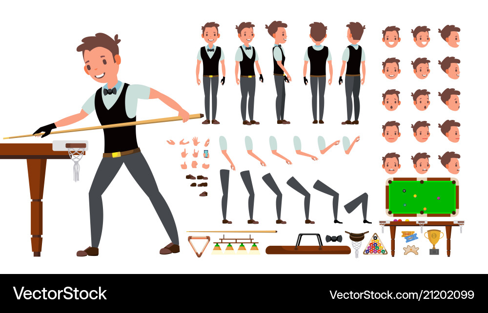 Snooker Player Animated Character Set vector image
