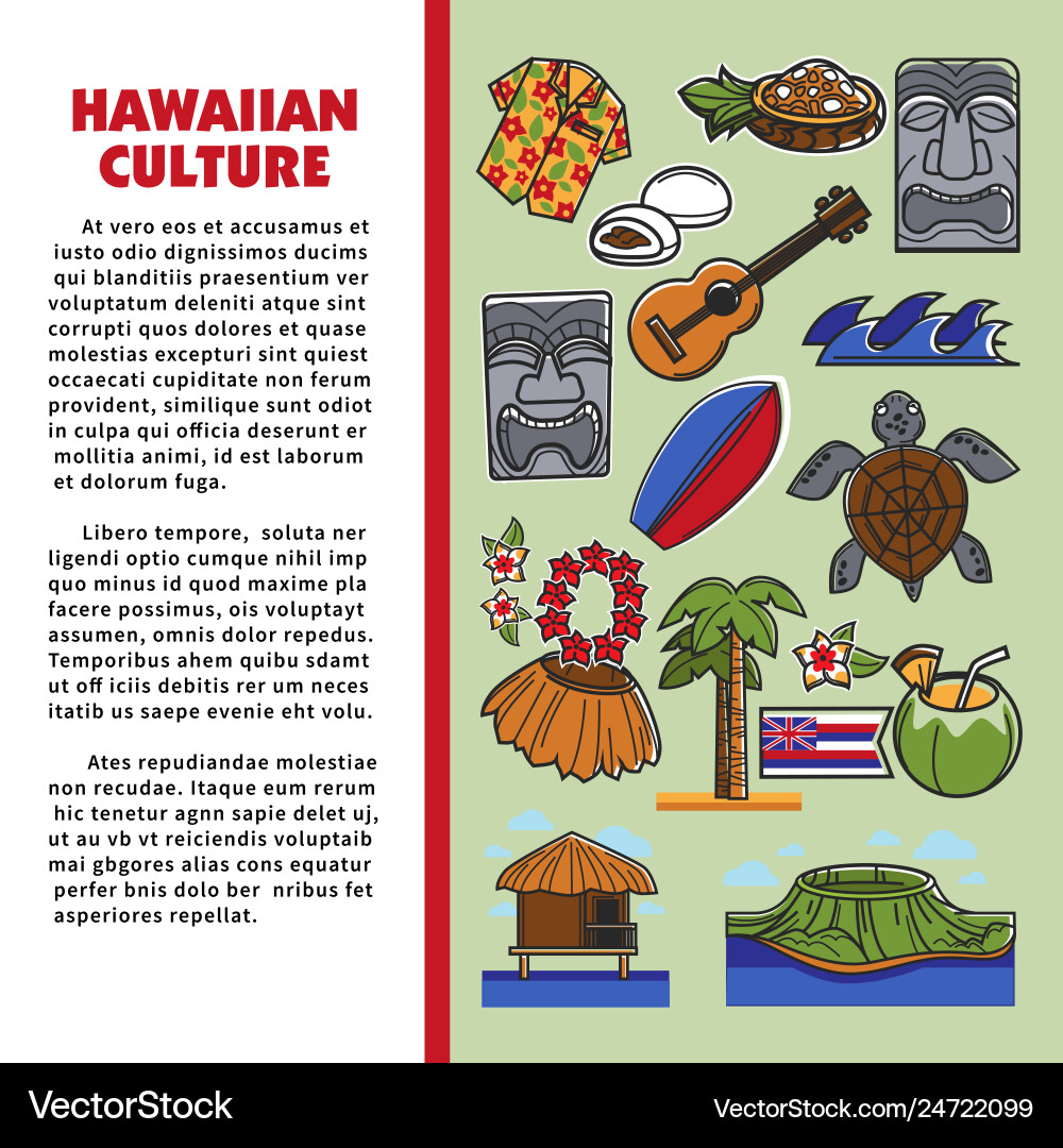 Tropical Hawaii Vacation - Beach & Culture Vector Image